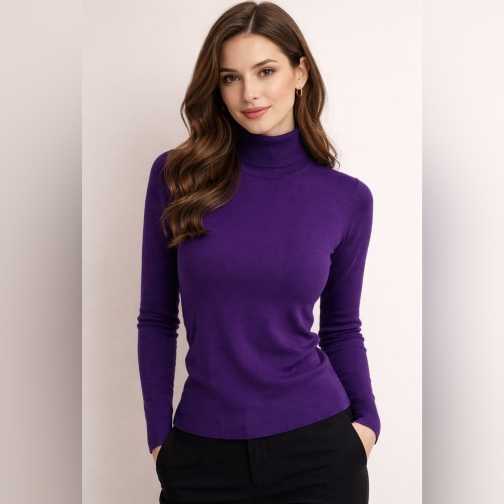 Chico's Emerson Turtleneck Sweater Silk Blend Medium Wild Grape NWT